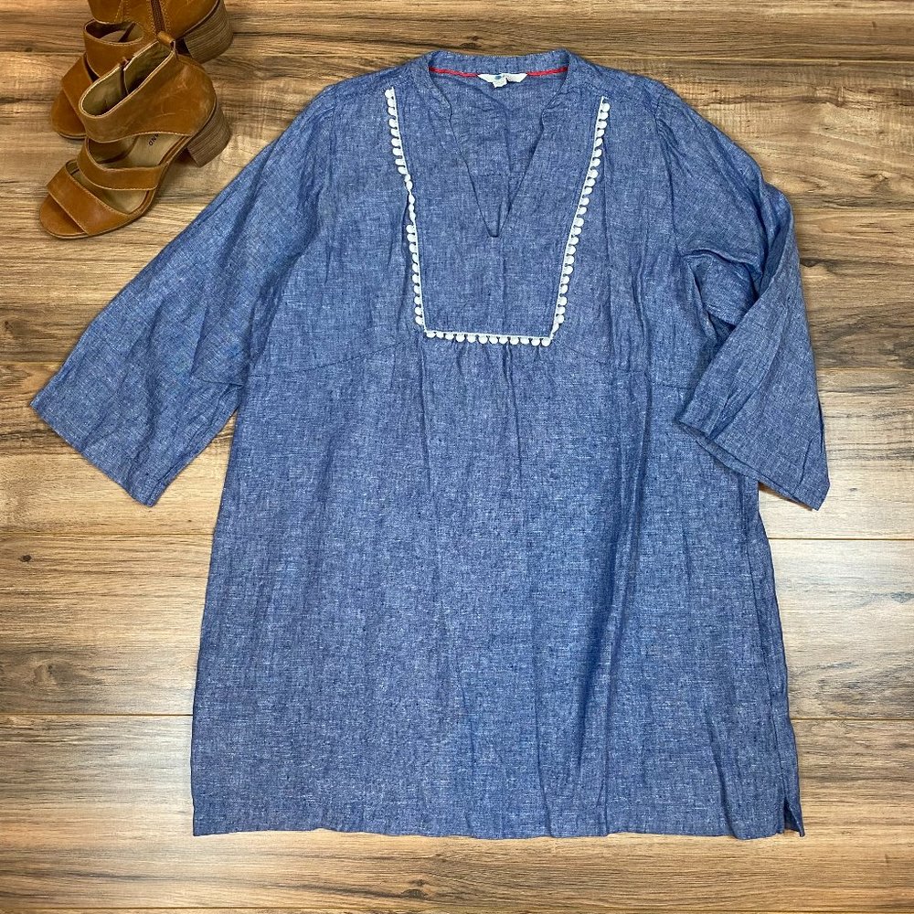 Boden 100%‎ Linen Evangeline Tunic Dress Chambray Blue Women's 14
